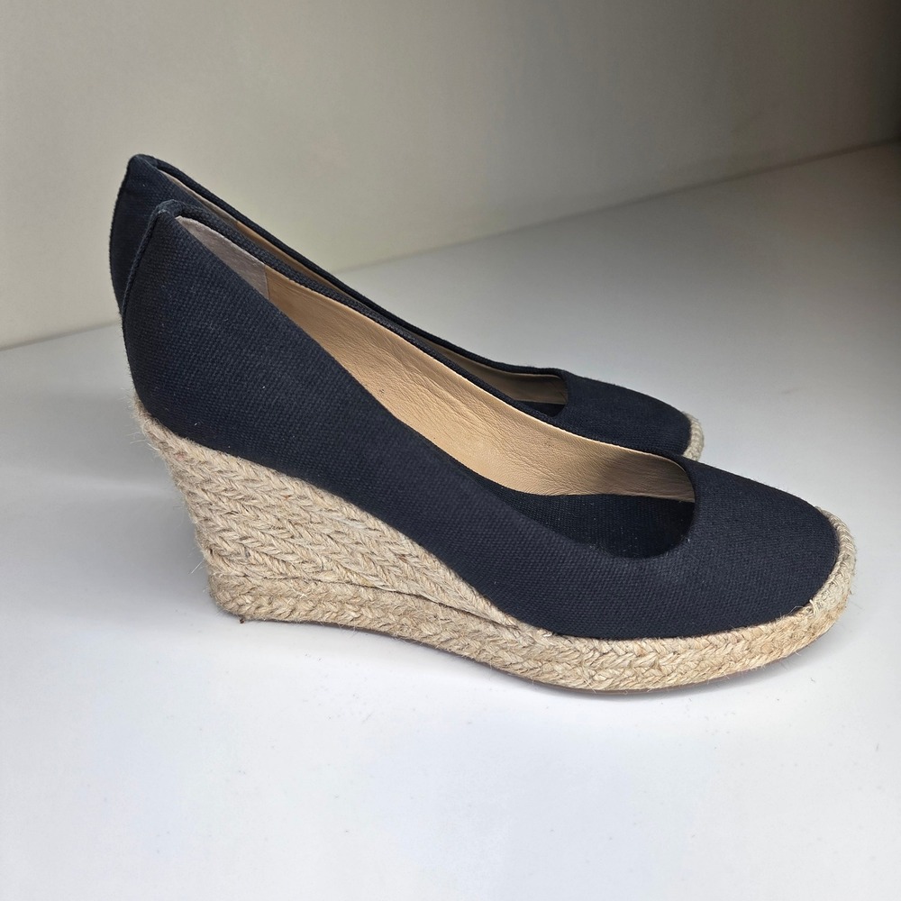 J. Crew Factory Navy Canvas Espadrille Wedge Pumps